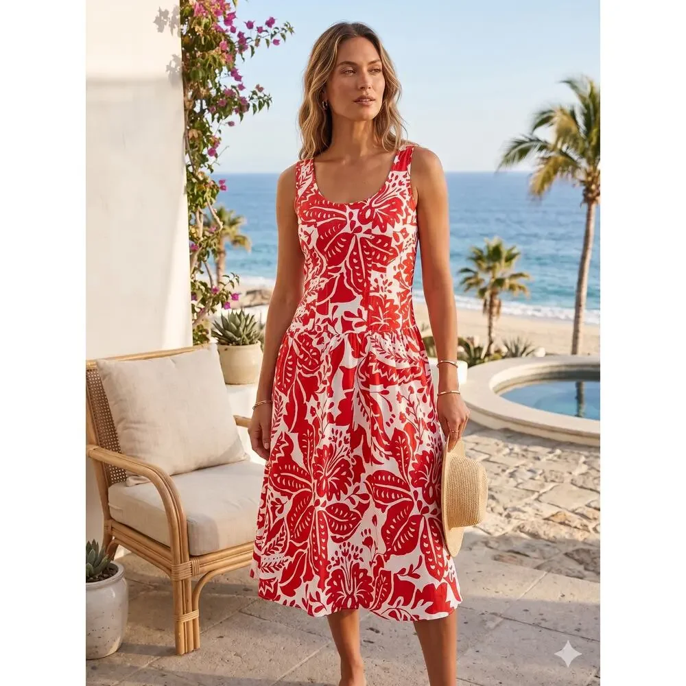 NWT Banana Republic Women 0P Tropical Resortwear Vacation Flounce Hem Midi Dress